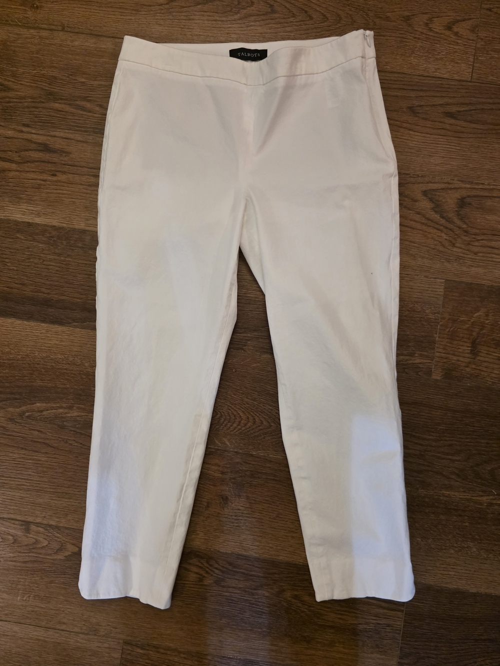 Talbots Chatham Crop Pant White Stretch Elastic Waist Side Zip Women 8P